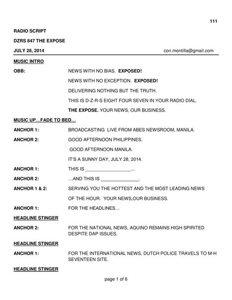 broadcast script template.